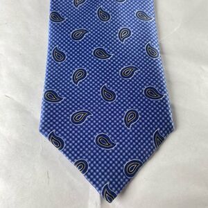 Brioni NeckTie Tie Silk Italy Blue Dotted Paisley Designer Luxury Modern 62"